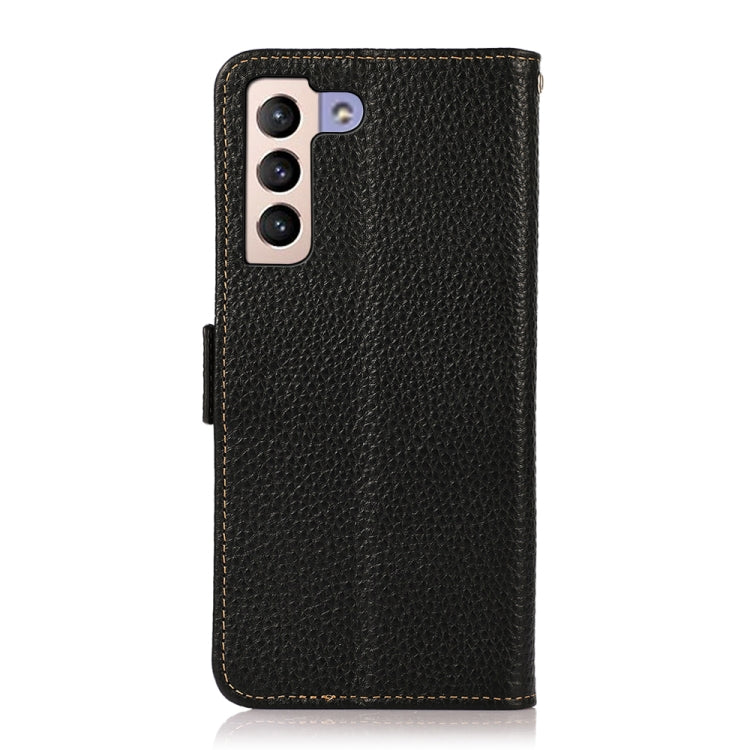 For Samsung Galaxy S22+ 5G KHAZNEH Side-Magnetic Litchi Genuine Leather RFID Phone Case(Black) - Galaxy S22+ 5G Cases by buy2fix | Online Shopping UK | buy2fix
