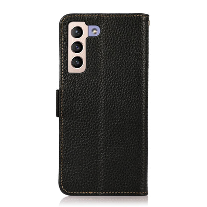For Samsung Galaxy S22+ 5G KHAZNEH Side-Magnetic Litchi Genuine Leather RFID Phone Case(Black) - Galaxy S22+ 5G Cases by buy2fix | Online Shopping UK | buy2fix
