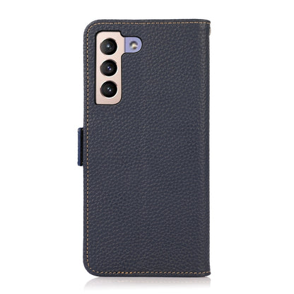 For Samsung Galaxy S22+ 5G KHAZNEH Side-Magnetic Litchi Genuine Leather RFID Phone Case(Blue) - Galaxy S22+ 5G Cases by buy2fix | Online Shopping UK | buy2fix