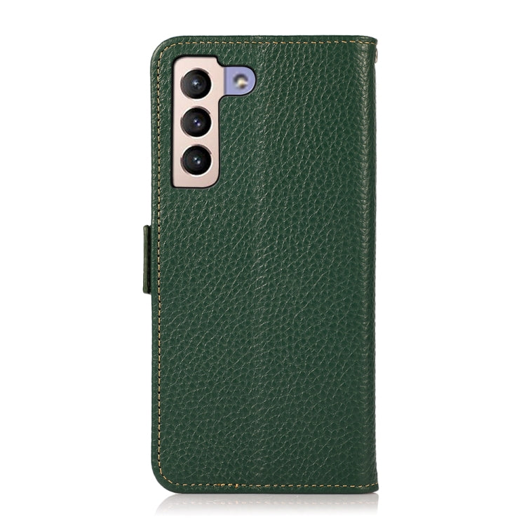 For Samsung Galaxy S22 5G KHAZNEH Side-Magnetic Litchi Genuine Leather RFID Phone Case(Green) - Galaxy S22 5G Cases by buy2fix | Online Shopping UK | buy2fix