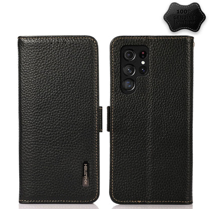 For Samsung Galaxy S22 Ultra 5G KHAZNEH Side-Magnetic Litchi Genuine Leather RFID Phone Case(Black) - Galaxy S22 Ultra 5G Cases by buy2fix | Online Shopping UK | buy2fix
