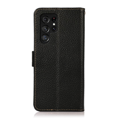 For Samsung Galaxy S22 Ultra 5G KHAZNEH Side-Magnetic Litchi Genuine Leather RFID Phone Case(Black) - Galaxy S22 Ultra 5G Cases by buy2fix | Online Shopping UK | buy2fix
