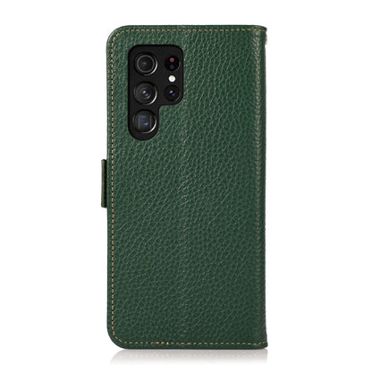 For Samsung Galaxy S22 Ultra 5G KHAZNEH Side-Magnetic Litchi Genuine Leather RFID Phone Case(Green) - Galaxy S22 Ultra 5G Cases by buy2fix | Online Shopping UK | buy2fix