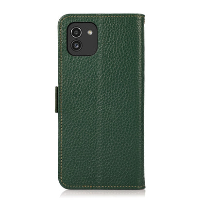 For Samsung Galaxy A03 166mm Version KHAZNEH Side-Magnetic Litchi Genuine Leather RFID Phone Case(Green) - Galaxy Phone Cases by buy2fix | Online Shopping UK | buy2fix