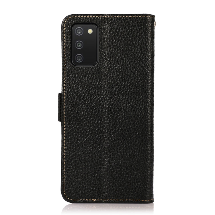 For Samsung Galaxy A03s 164mm Version KHAZNEH Side-Magnetic Litchi Genuine Leather RFID Phone Case(Black) - Galaxy Phone Cases by buy2fix | Online Shopping UK | buy2fix