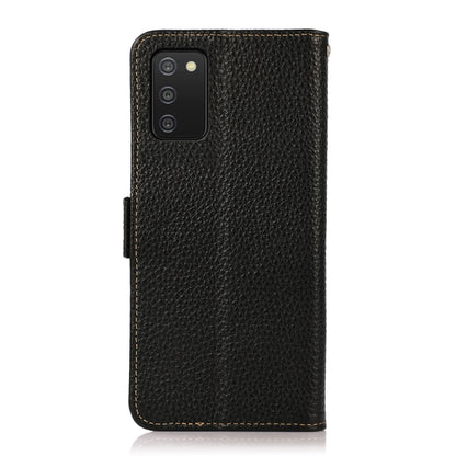 For Samsung Galaxy A03s 164mm Version KHAZNEH Side-Magnetic Litchi Genuine Leather RFID Phone Case(Black) - Galaxy Phone Cases by buy2fix | Online Shopping UK | buy2fix