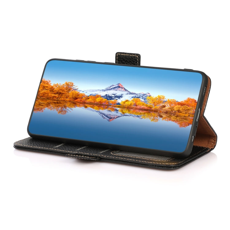 For Samsung Galaxy A03s 164mm Version KHAZNEH Side-Magnetic Litchi Genuine Leather RFID Phone Case(Black) - Galaxy Phone Cases by buy2fix | Online Shopping UK | buy2fix