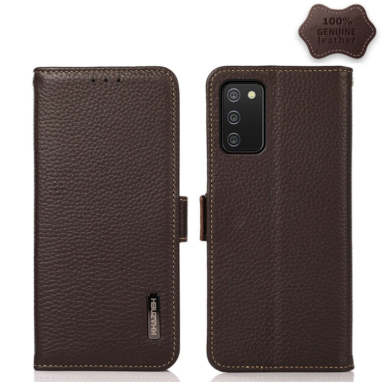 For Samsung Galaxy A03s 164mm Version KHAZNEH Side-Magnetic Litchi Genuine Leather RFID Phone Case(Brown) - Galaxy Phone Cases by buy2fix | Online Shopping UK | buy2fix