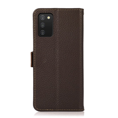 For Samsung Galaxy A03s 164mm Version KHAZNEH Side-Magnetic Litchi Genuine Leather RFID Phone Case(Brown) - Galaxy Phone Cases by buy2fix | Online Shopping UK | buy2fix