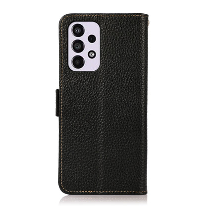 For Samsung Galaxy A33 5G KHAZNEH Side-Magnetic Litchi Genuine Leather RFID Phone Case(Black) - Galaxy Phone Cases by buy2fix | Online Shopping UK | buy2fix