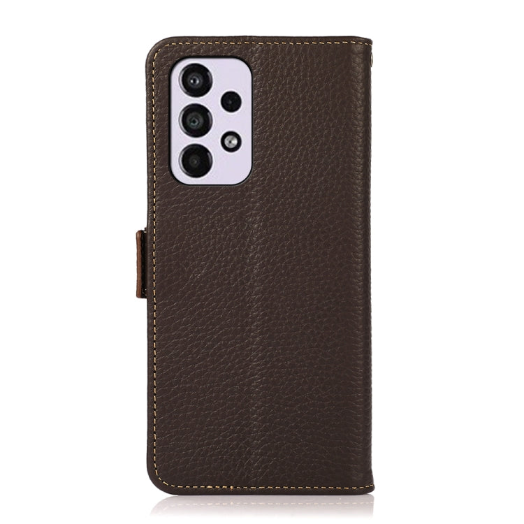 For Samsung Galaxy A33 5G KHAZNEH Side-Magnetic Litchi Genuine Leather RFID Phone Case(Brown) - Galaxy Phone Cases by buy2fix | Online Shopping UK | buy2fix