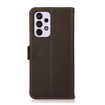 For Samsung Galaxy A33 5G KHAZNEH Side-Magnetic Litchi Genuine Leather RFID Phone Case(Brown) - Galaxy Phone Cases by buy2fix | Online Shopping UK | buy2fix