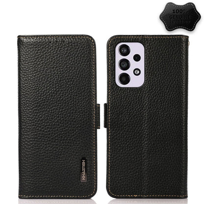 For Samsung Galaxy A73 5G KHAZNEH Side-Magnetic Litchi Genuine Leather RFID Phone Case(Black) - Galaxy Phone Cases by buy2fix | Online Shopping UK | buy2fix