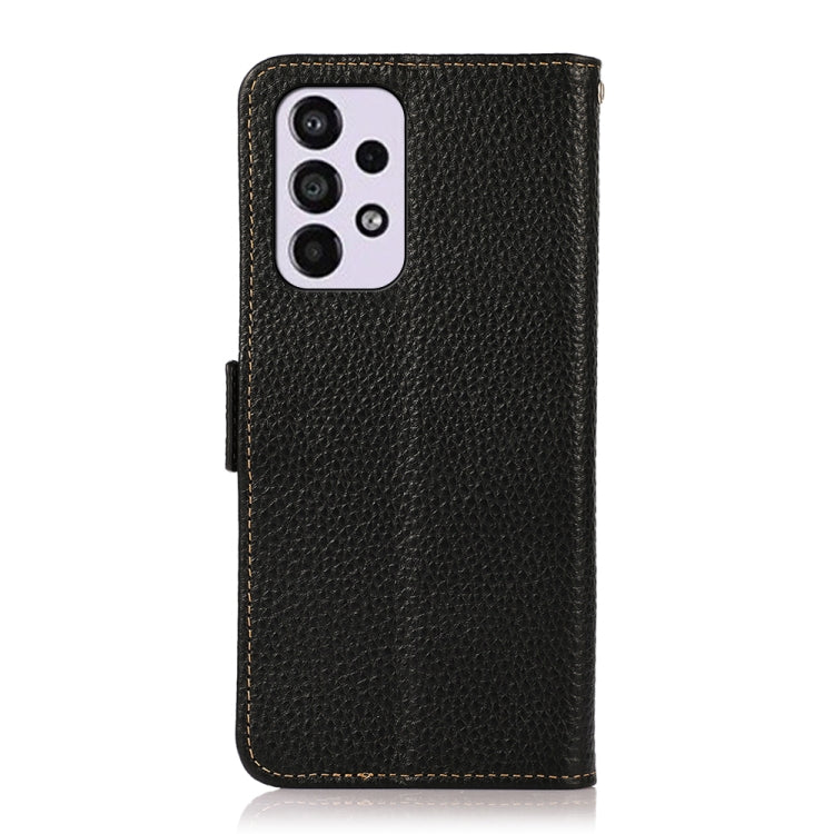 For Samsung Galaxy A73 5G KHAZNEH Side-Magnetic Litchi Genuine Leather RFID Phone Case(Black) - Galaxy Phone Cases by buy2fix | Online Shopping UK | buy2fix