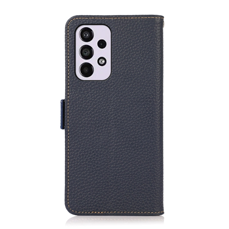 For Samsung Galaxy A73 5G KHAZNEH Side-Magnetic Litchi Genuine Leather RFID Phone Case(Blue) - Galaxy Phone Cases by buy2fix | Online Shopping UK | buy2fix