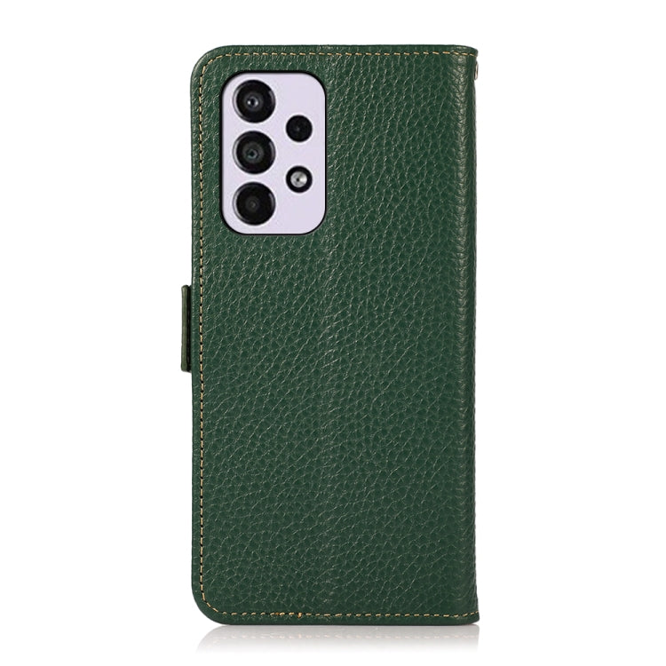 For Samsung Galaxy A73 5G KHAZNEH Side-Magnetic Litchi Genuine Leather RFID Phone Case(Green) - Galaxy Phone Cases by buy2fix | Online Shopping UK | buy2fix