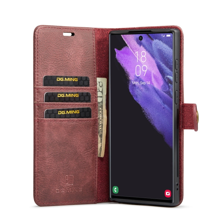 For Samsung Galaxy S22 Ultra 5G DG.MING Crazy Horse Texture Detachable Magnetic Leather Phone Case(Red) - Galaxy S22 Ultra 5G Cases by DG.MING | Online Shopping UK | buy2fix