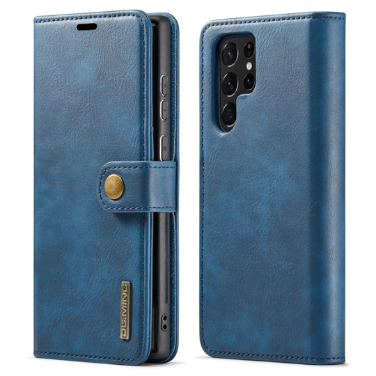 For Samsung Galaxy S22 Ultra 5G DG.MING Crazy Horse Texture Detachable Magnetic Leather Phone Case(Blue)