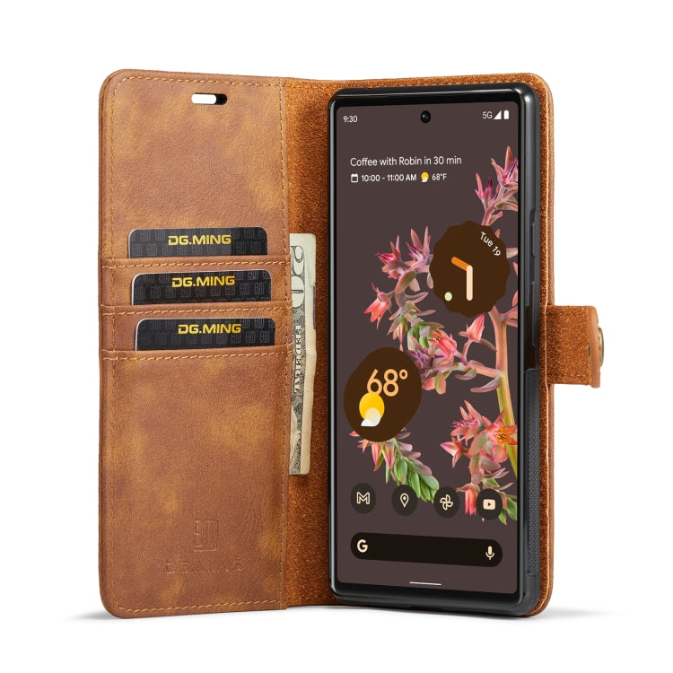 For Google Pixel 6 DG.MING Crazy Horse Texture Detachable Magnetic Leather Phone Case(Brown) by DG.MING