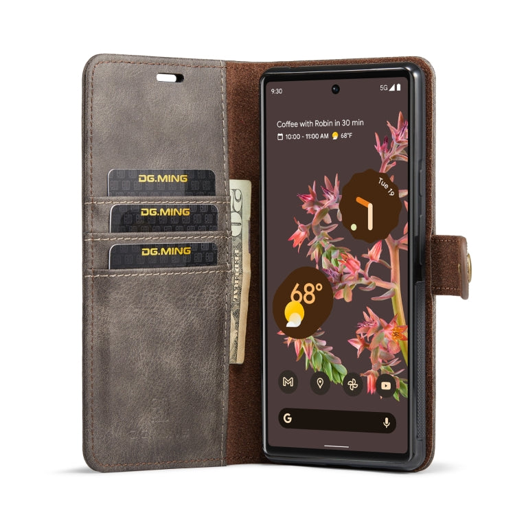 For Google Pixel 6 DG.MING Crazy Horse Texture Detachable Magnetic Leather Phone Case(Grey) by DG.MING