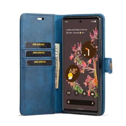 For Google Pixel 6 DG.MING Crazy Horse Texture Detachable Magnetic Leather Phone Case(Blue) by DG.MING