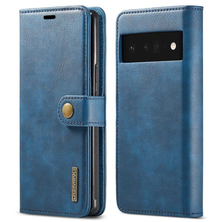 For Google Pixel 6 Pro DG.MING Crazy Horse Texture Detachable Magnetic Leather Phone Case(Blue) by DG.MING