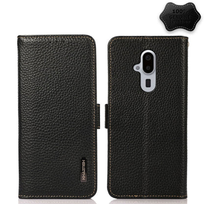 For Fujitsu Arrows F-52B KHAZNEH Side-Magnetic Litchi Genuine Leather RFID Phone Case(Black) - More Brand by buy2fix | Online Shopping UK | buy2fix