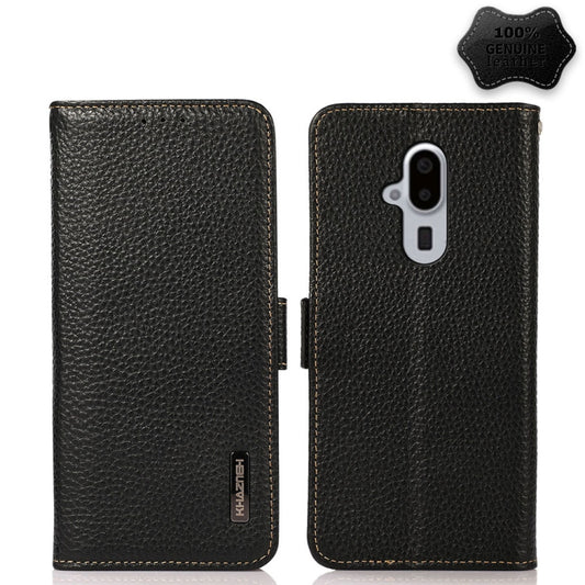 For Fujitsu Arrows F-52B KHAZNEH Side-Magnetic Litchi Genuine Leather RFID Phone Case(Black) - More Brand by buy2fix | Online Shopping UK | buy2fix