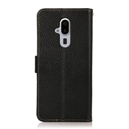 For Fujitsu Arrows F-52B KHAZNEH Side-Magnetic Litchi Genuine Leather RFID Phone Case(Black) - More Brand by buy2fix | Online Shopping UK | buy2fix