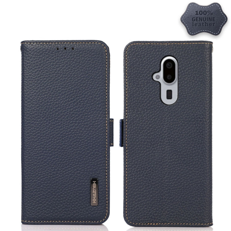 For Fujitsu Arrows F-52B KHAZNEH Side-Magnetic Litchi Genuine Leather RFID Phone Case(Blue) - More Brand by buy2fix | Online Shopping UK | buy2fix
