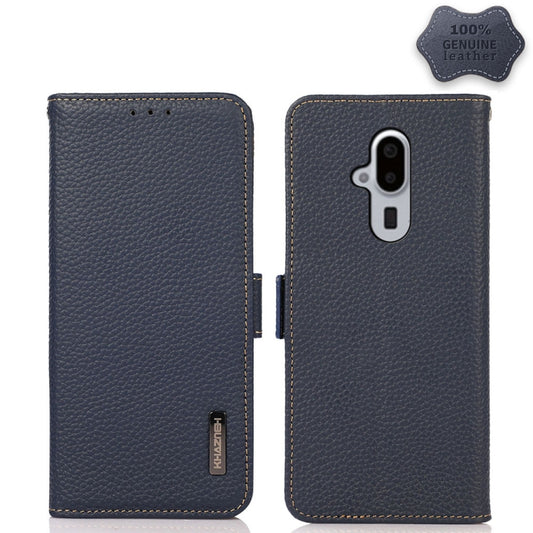 For Fujitsu Arrows F-52B KHAZNEH Side-Magnetic Litchi Genuine Leather RFID Phone Case(Blue) - More Brand by buy2fix | Online Shopping UK | buy2fix