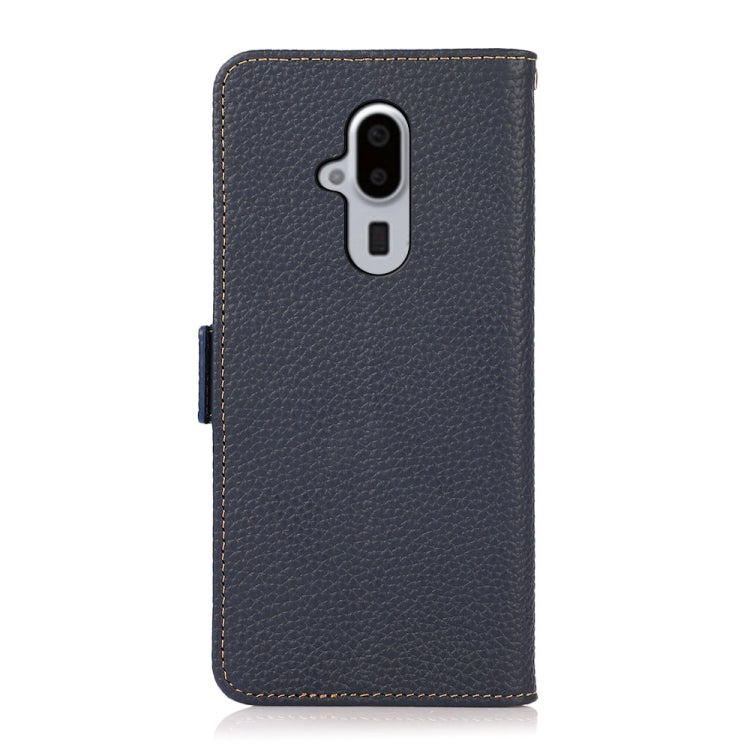 For Fujitsu Arrows F-52B KHAZNEH Side-Magnetic Litchi Genuine Leather RFID Phone Case(Blue) - More Brand by buy2fix | Online Shopping UK | buy2fix