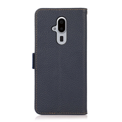 For Fujitsu Arrows F-52B KHAZNEH Side-Magnetic Litchi Genuine Leather RFID Phone Case(Blue) - More Brand by buy2fix | Online Shopping UK | buy2fix