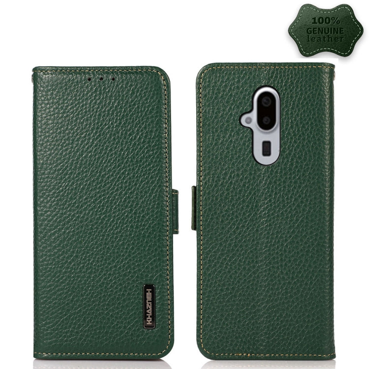 For Fujitsu Arrows F-52B KHAZNEH Side-Magnetic Litchi Genuine Leather RFID Phone Case(Green) - More Brand by buy2fix | Online Shopping UK | buy2fix