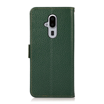 For Fujitsu Arrows F-52B KHAZNEH Side-Magnetic Litchi Genuine Leather RFID Phone Case(Green) - More Brand by buy2fix | Online Shopping UK | buy2fix