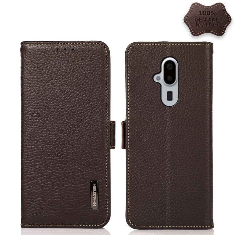 For Fujitsu Arrows F-52B KHAZNEH Side-Magnetic Litchi Genuine Leather RFID Phone Case(Brown) - More Brand by buy2fix | Online Shopping UK | buy2fix