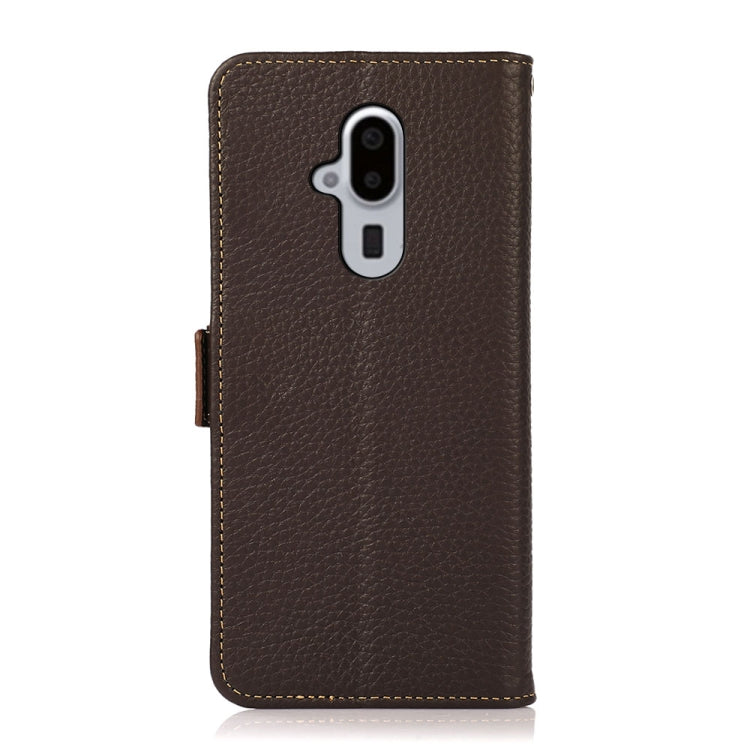 For Fujitsu Arrows F-52B KHAZNEH Side-Magnetic Litchi Genuine Leather RFID Phone Case(Brown) - More Brand by buy2fix | Online Shopping UK | buy2fix