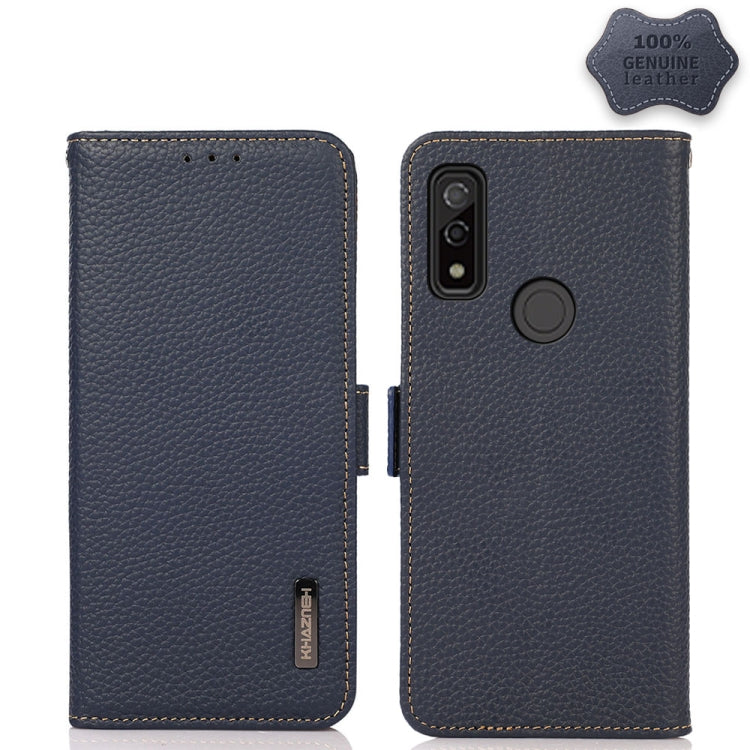 For Fujitsu Arrows WE KHAZNEH Side-Magnetic Litchi Genuine Leather RFID Phone Case(Blue) - More Brand by buy2fix | Online Shopping UK | buy2fix