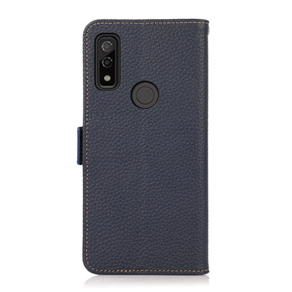 For Fujitsu Arrows WE KHAZNEH Side-Magnetic Litchi Genuine Leather RFID Phone Case(Blue) - More Brand by buy2fix | Online Shopping UK | buy2fix
