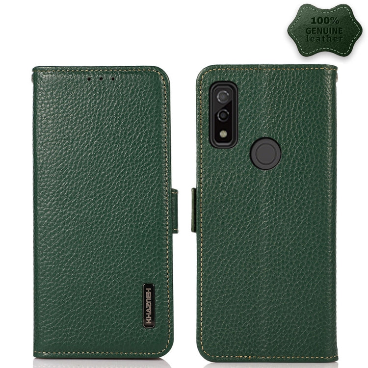 For Fujitsu Arrows WE KHAZNEH Side-Magnetic Litchi Genuine Leather RFID Phone Case(Green) - More Brand by buy2fix | Online Shopping UK | buy2fix