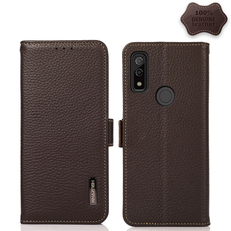 For Fujitsu Arrows WE KHAZNEH Side-Magnetic Litchi Genuine Leather RFID Phone Case(Brown) - More Brand by buy2fix | Online Shopping UK | buy2fix