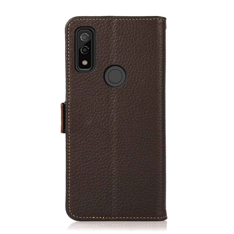For Fujitsu Arrows WE KHAZNEH Side-Magnetic Litchi Genuine Leather RFID Phone Case(Brown) - More Brand by buy2fix | Online Shopping UK | buy2fix