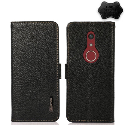 For Fujitsu Be4 Plus F-41B KHAZNEH Side-Magnetic Litchi Genuine Leather RFID Phone Case(Black) - More Brand by buy2fix | Online Shopping UK | buy2fix