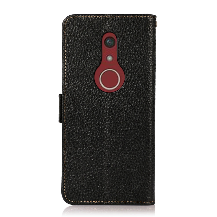 For Fujitsu Be4 Plus F-41B KHAZNEH Side-Magnetic Litchi Genuine Leather RFID Phone Case(Black) - More Brand by buy2fix | Online Shopping UK | buy2fix