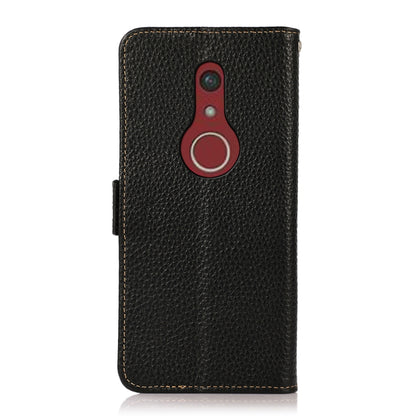 For Fujitsu Be4 Plus F-41B KHAZNEH Side-Magnetic Litchi Genuine Leather RFID Phone Case(Black) - More Brand by buy2fix | Online Shopping UK | buy2fix