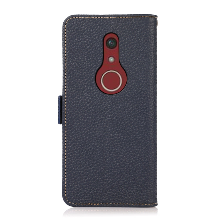 For Fujitsu Be4 Plus F-41B KHAZNEH Side-Magnetic Litchi Genuine Leather RFID Phone Case(Blue) - More Brand by buy2fix | Online Shopping UK | buy2fix