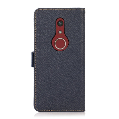 For Fujitsu Be4 Plus F-41B KHAZNEH Side-Magnetic Litchi Genuine Leather RFID Phone Case(Blue) - More Brand by buy2fix | Online Shopping UK | buy2fix