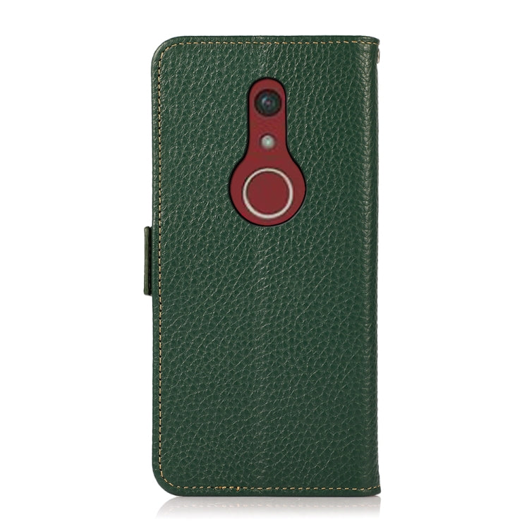 For Fujitsu Be4 Plus F-41B KHAZNEH Side-Magnetic Litchi Genuine Leather RFID Phone Case(Green) - More Brand by buy2fix | Online Shopping UK | buy2fix