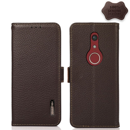 For Fujitsu Be4 Plus F-41B KHAZNEH Side-Magnetic Litchi Genuine Leather RFID Phone Case(Brown) - More Brand by buy2fix | Online Shopping UK | buy2fix