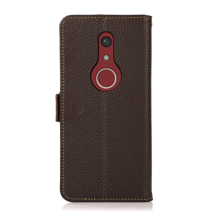 For Fujitsu Be4 Plus F-41B KHAZNEH Side-Magnetic Litchi Genuine Leather RFID Phone Case(Brown) - More Brand by buy2fix | Online Shopping UK | buy2fix